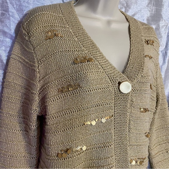 Ruby Rd heavy knit golden sweater 3/4 sleeve, SZ M GUC, sequins very sweet - Picture 2 of 8